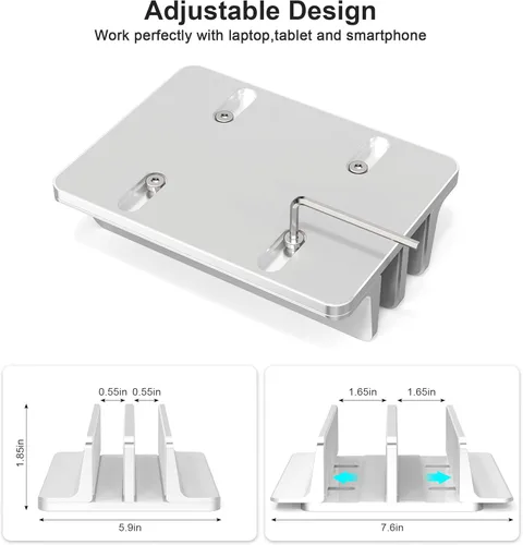 Vista 2 de BULL-TECH Nuevo soporte vertical para laptop, agujero ajustable de aluminio de escritorio de 2 ranuras (hasta 17.3 pulgadas), se adapta a todas