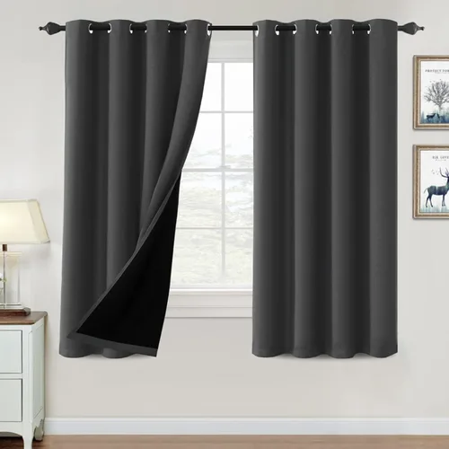 Vista 77 de H.VERSAILTEX Cortinas 100% de opacidad para dormitorio, con aislamiento térmico, cortinas opacas de 63 pulgadas de largo, cortinas de bloqueo