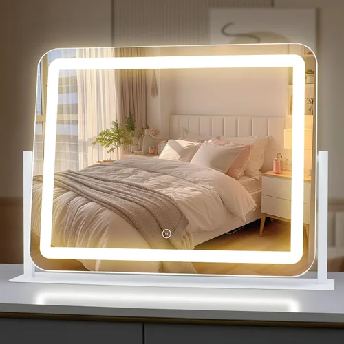 Vista 10 de Acoolda Espejo de tocador con luces, espejo de maquillaje Hollywood con 9 bombillas LED regulables, 3 modos de iluminación de color, aumento