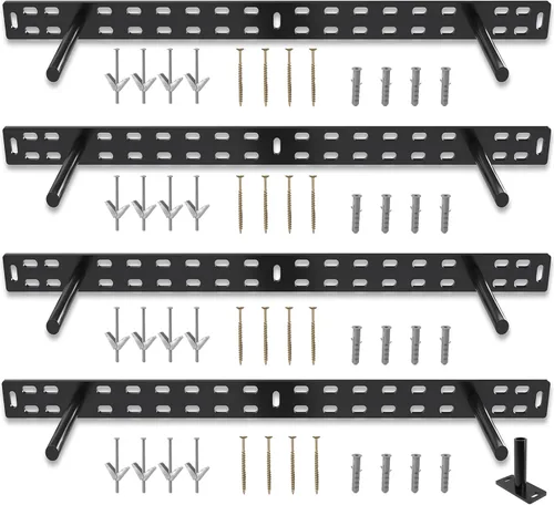 Vista 25 de Juego de 4 soportes para estantes flotantes de servicio pesado (placa base de 1/4 de pulgada de grosor) de acero dulce pintado en negro/soporte