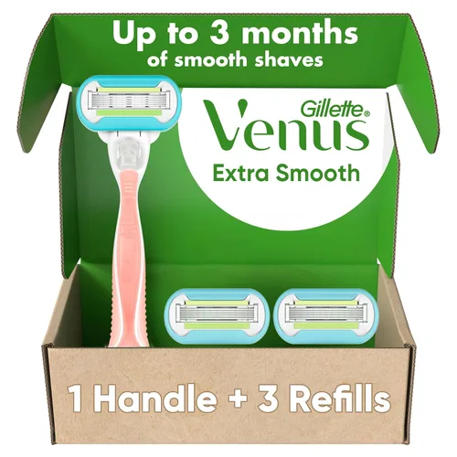 Gillette Venus Mango de maquinilla de afeitar rosa extra suave para mujer + 3 repuestos de cuchillas
