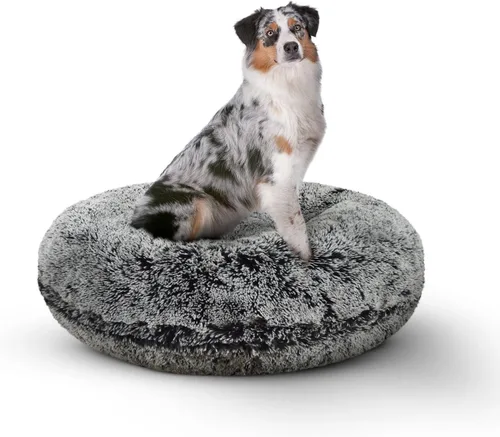 Vista 24 de Bessie + Barnie Cama para perro Bagel – Cama de puf de piel sintética extra afelpada – Cama circular para perro – Forro impermeable y funda lavable