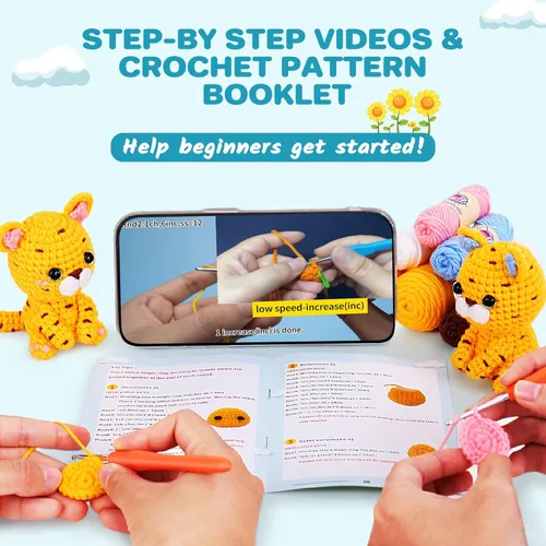 Vista 24 de Crochet Kit for Beginners, Beginner Crochet Kit for Adults with Step-by-Step Video Tutorials, DIY Crochet Animal Kits Kids Knitting Supplies