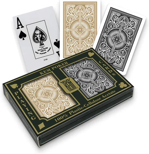 Vista 5 de KEM Arrow - Tarjetas de juego con índice jumbo (tamaño de póquer, 2 unidades), color rojo y azul