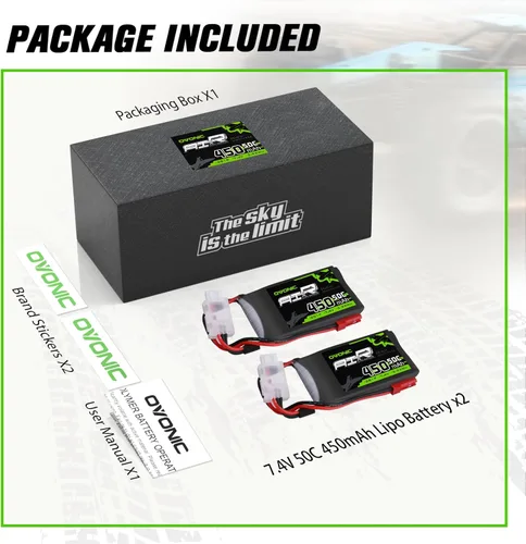 Vista 6 de OVONIC 2S Lipo Batería 50C 450mAh 7.4V Lipo Batería con conector JST para RC Avión Helicóptero Quadcopter FPV Racing Drone
