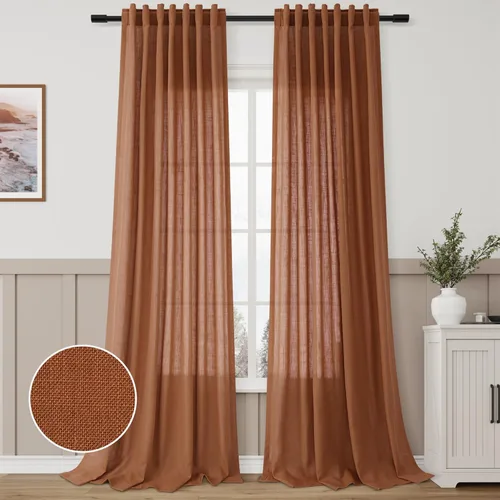 Vista 49 de Aersas Aqua Green Linen Curtains 84 Inches Long 2 Panels Set Back Tab Rod Pocket Living Room Curtain Farmhouse Rustic Light Filtering Hook Drapes