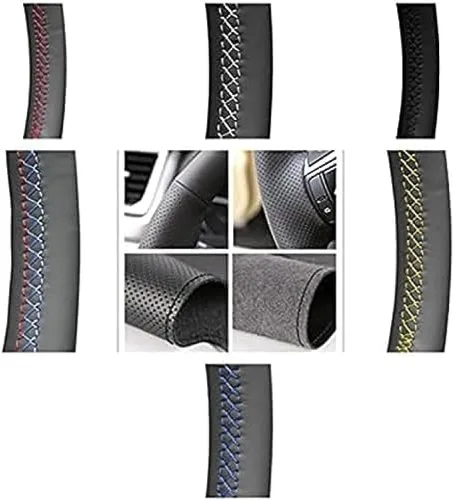 Vista 4 de Funda de volante de costura a mano para Kia Ceed Cee'd 2012-2017 para Cerato 2013-2017, hilo negro transpirable antideslizante cubierta de volante