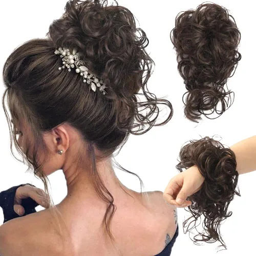 Vista 25 de 2 piezas de Extensiones de Cabello Estilo Moño Despeinado, QIAORUIXIN Extensiones de Cabello Superlargas Estilo Moño Alborotado, Envoltura Ondulada