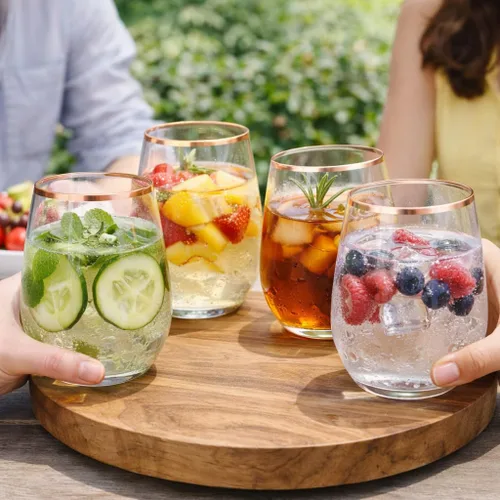 Vista 3 de Oojami Paquete de 48 copas de vino pequeñas de plástico sin tallo de 10 onzas con borde de oro rosa, desechables, inastillables, vasos transparentes