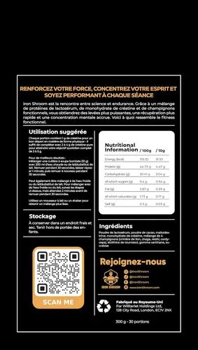 Vista 8 de Iron Shroom - Combustible de rendimiento funcional con sabor a chocolate, supermezcla de suero de leche, creatina y hongos con melena de león