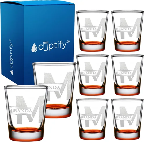 Vista 44 de Inicial y nombre de cristal de chupito personalizado, 2 onzas, parte inferior negra grabada con texto personalizado para regalos, bodas, cumpleaños