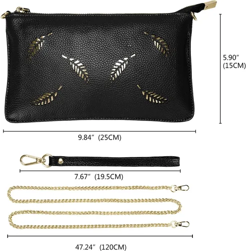 Vista 7 de Uromee Cartera de mano para mujer, de piel auténtica, con cadena de hombro desmontable