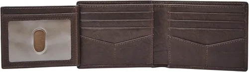 Vista 3 de Fossil Billetera plegable de cuero para hombre con ventana de identificación abatible para hombres, Neel Brown