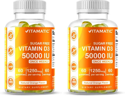 Vista 10 de Vitamatic Suplemento semanal de vitamina D3 sin azúcar de 50,000 UI - 60 gomitas a base de pectina Vitamina D de alta potencia para huesos, dientes