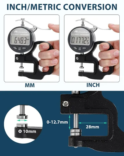 Vista 5 de Digital Thickness Gauge 0.001mm/0.00005" 0-12.7mm/0.5" Electronic Micrometer Thickness Meter with LCD Display, Unit Conversion, Storage Case