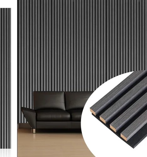 NeatiEase Paneles de pared de madera, paneles de pared acústicos de listones de 9 pies para decoración de pared interior y reducción de ruido, Gris