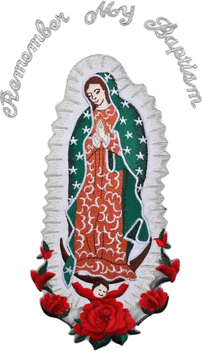 Vista 9 de Parche bordado para bautizo con la Virgen María, mi Señora de Guadalupe para planchar (plata, sin palabra, 4.75 x 2.75 pulgadas)