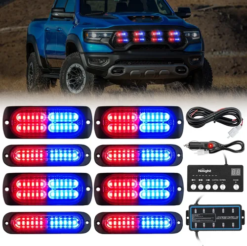 Vista 19 de Nilight - Juego de 8 luces estroboscópicas LED de 12 luces de 12V/24V - Luces de emergencia para montaje en superficie, ultradelgadas, con función