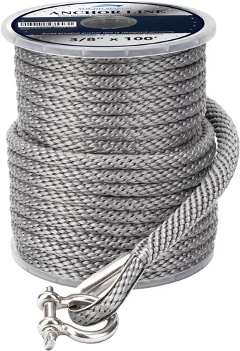Vista 3 de YOUNG MARINE Hecha de 3/8 pulgadas, 100 pies, 150 pies, línea de anclaje trenzada de alta calidad MFP, cuerda de anclaje trenzada con dedal de acero
