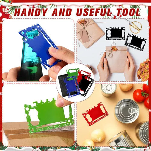 Vista 9 de Cholemy 12 carteras para tarjetas de crédito, multiherramienta 46 en 1, herramienta de bolsillo de supervivencia de acero inoxidable multiusos, Negro