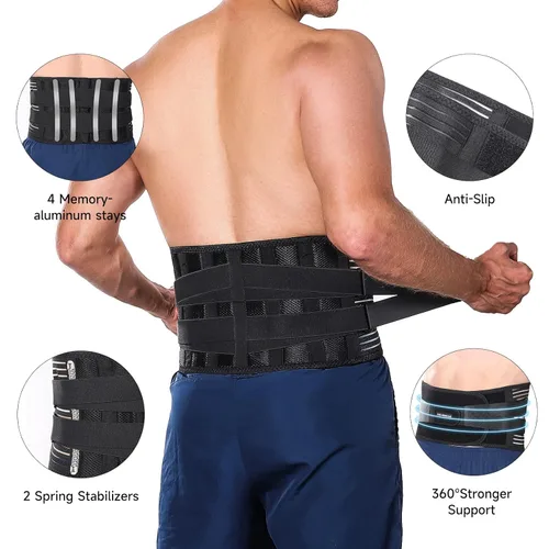 Vista 2 de Teyssor Soporte de espalda para aliviar el dolor de espalda baja, cinturón de apoyo lumbar ajustable con 6 estancias, cinturón de apoyo de espalda