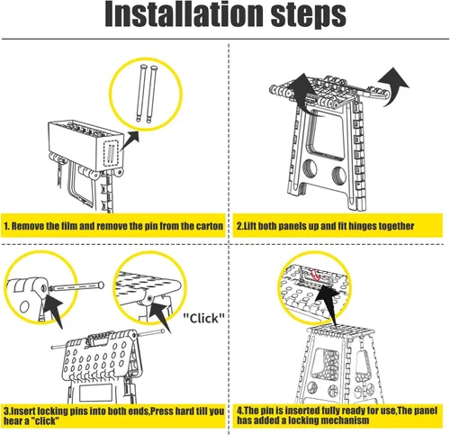 Vista 5 de Delxo Taburete plegable de 17.5 pulgadas, taburete plegable para adultos con bloqueo de seguridad, taburete plegable portátil de plástico, taburetes
