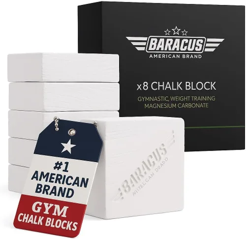 BARACUS Bloques de tiza para gimnasio, paquete de 8 bloques de 2 onzas con logotipo grabado para una aplicación rápida, ideal para escalada en roca,