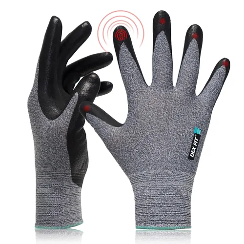 DEX FIT Prime - Guantes de trabajo de nitrilo FN331 ajuste elástico cómodo 3D revestimiento de nitrilo de espuma duradera agarre potente compatible