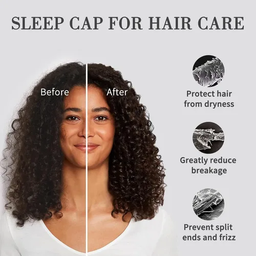 Vista 2 de Fittia Gorro de satén para dormir, sedoso sin encrespamiento para el cuidado de los rizos, correa ajustable para antideslizante, gorra de rastas