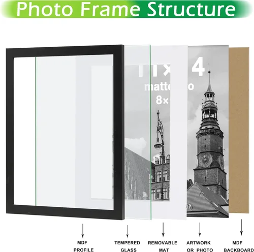 Vista 4 de FrameWorks Marcos de fotos clásicos de madera de 5 x 7 a 4 x 6 con vidrio templado, color negro, paquete de 2