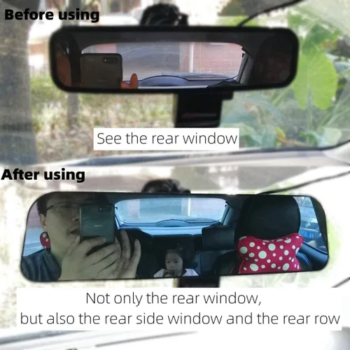 Vista 7 de Espejo retrovisor, espejo HD antirreflejo de 9.56 pulgadas, espejo retrovisor universal para interior del automóvil con ventosa ajustable y diseño