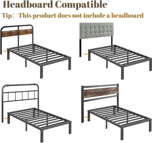 Vista 6 de ZIYOO Twin Bed Frames with Heavy Duty Steel Slat, 14 Inches Platform Bed Frame, Non-Slip Design, No Box Spring Needed, Easy Assembly, Quiet Noise