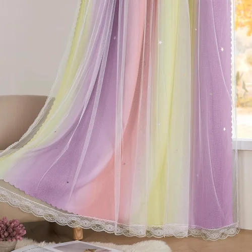 Vista 21 de XiDi Cortinas rosas y grises para dormitorio de niñas, calcomanías de pared de unicornio, cortina verde, cortinas de oscurecimiento de habitación