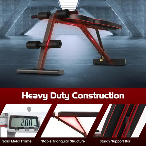 Vista 4 de GYMAX Banco de pesas, prensa de banco ajustable con 8 posiciones de respaldo y posiciones de 3 pies, cojines acolchados para respaldo y asiento