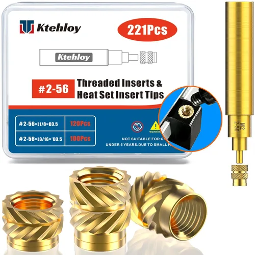 Vista 8 de 51 piezas de insertos roscados de 1/4"-20, kit surtido de tuercas moleteadas SAE de rosca hembra, inserto de calor de latón para impresión 3D piezas