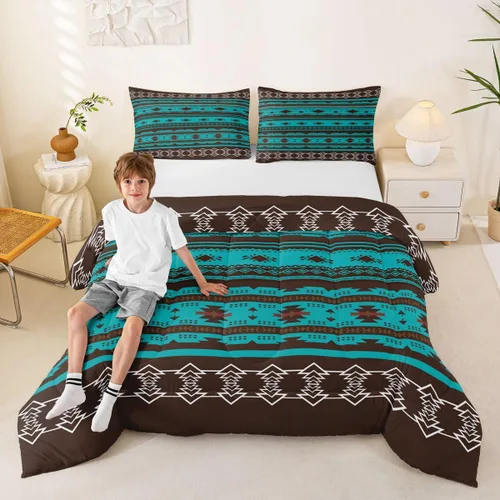 Vista 49 de Erosebridal - Juego de ropa de cama geométrica bohemia, juego de edredón occidental, edredón étnico tribal con flecha azteca, inserto de edredón