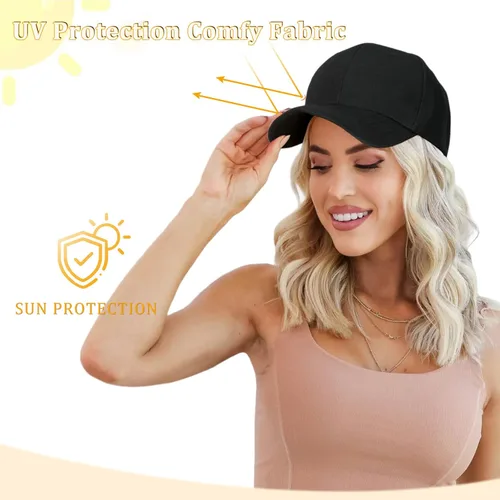 Vista 7 de Gorra de béisbol con extensiones de cabello, peluca ajustable, gorra corta y recta de 14 pulgadas, peluca sintética para mujer, rubio ceniza mezcla