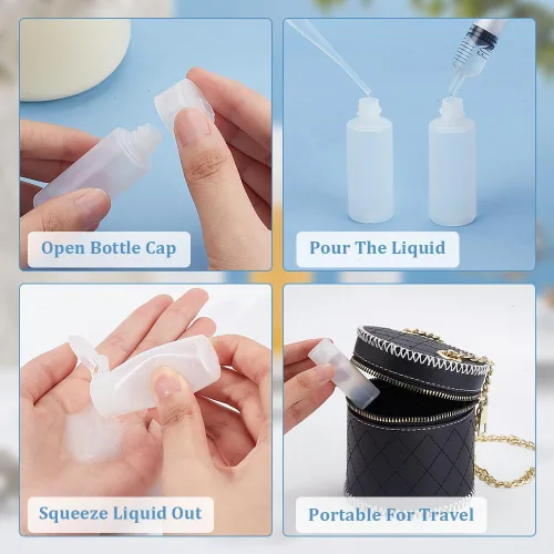 Vista 4 de BENECREAT Paquete de 10 botellas de plástico pequeñas de 0.4 fl oz con tapa abatible, botellas de viaje rellenables vacías para maquillaje