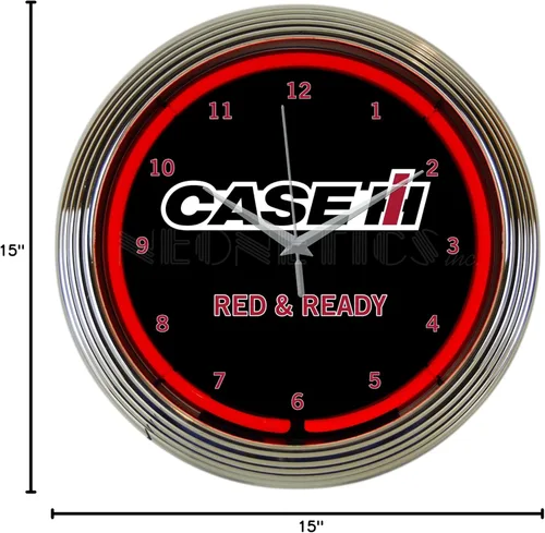 Vista 2 de Case IH International Harvester - Reloj de neón rojo y listo, 15 pulgadas de diámetro con borde cromado y neón rojo - 8CASEC