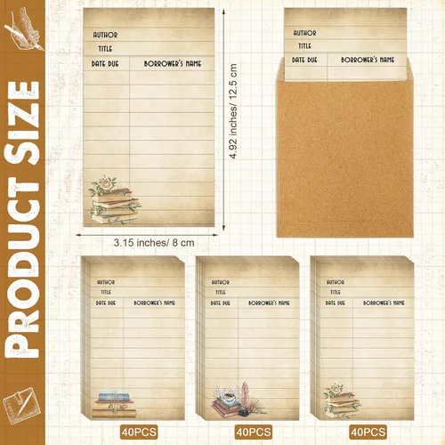 Vista 2 de Roowest Paquete de 120 bolsillos para tarjetas vintage de biblioteca, autoadhesivas, tarjetas de índice de pago de biblioteca, tarjeta de fecha