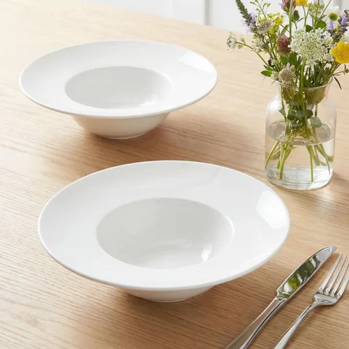 Vista 4 de Tazón de sopa, plato de sopa con borde de 12 onzas, juego de 4 cuencos para pasta, plato blanco poco profundo, cuenco de sopa de cerámica de borde