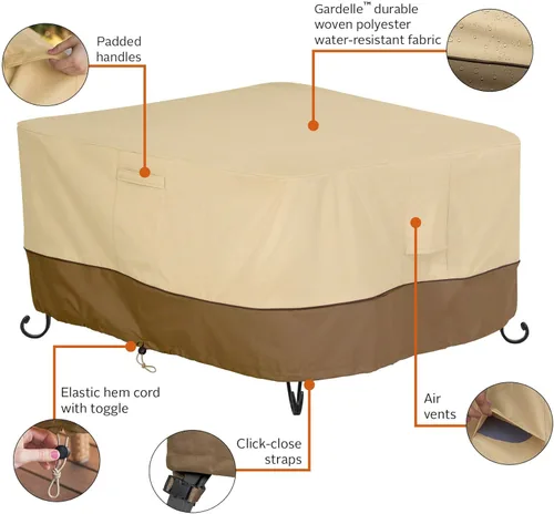 Vista 5 de Classic Accessories – Funda para mesa de fogata de 106.7 cm cuadrados resistente al agua Veranda, funda para mesa de exterior