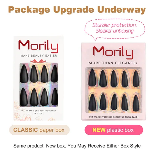 Vista 7 de Morily 24 uñas postizas mate de color puro medio largo de aguja almendra a presión en uñas postizas uñas postizas manicura artificial para mujeres