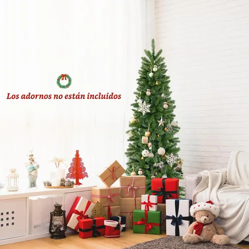 Vista 9 de GOFLAME Árbol de Navidad artificial preiluminado de 4 pies, árbol de Navidad delgado con nieve en forma de lápiz con luces LED multicolor y blanco
