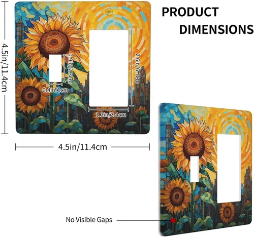 Vista 4 de Cubiertas de enchufe de pintura floral de grafiti de girasol abstracto, 1 palanca, 1 combinación basculante, placas de interruptor eléctrico, placa