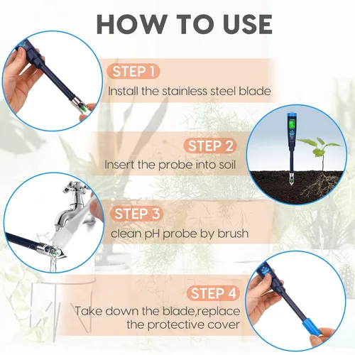 Vista 3 de Probador digital de pH para suelo, kit de prueba de pH del suelo para plantas en macetas de interior, medidor de pH profesional para suelo y agua