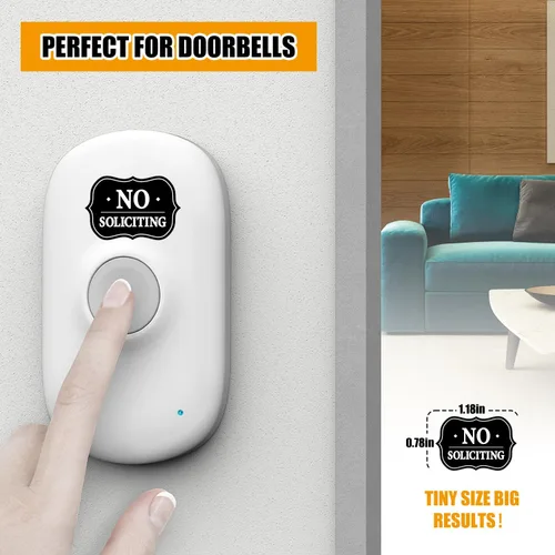 Vista 3 de Letrero de No Soliciting para casa, 10 piezas resistentes a la intemperie, pequeño letrero de no solicitud para timbre de puerta, adhesivo