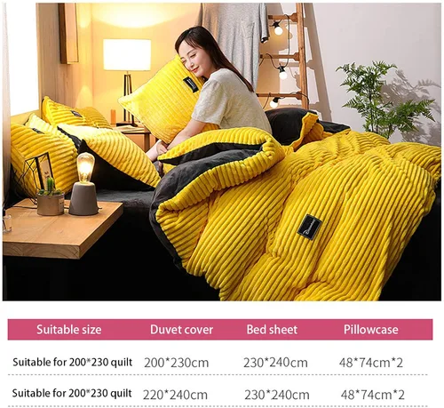 Vista 4 de KTROK - Juego de ropa de cama de terciopelo reversible de 4 piezas, tamaño matrimonial, juego de funda de edredón de pana suave, juego de edredón