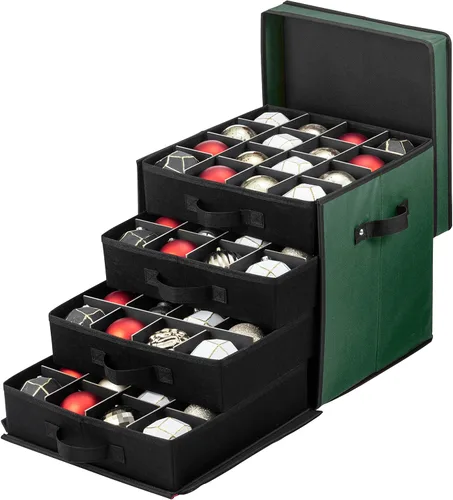 Vista 11 de Caja de almacenamiento grande de adornos navideños de alta calidad, con apertura lateral, bandejas estilo cajón, compartimento de 3 pulgadas, 8