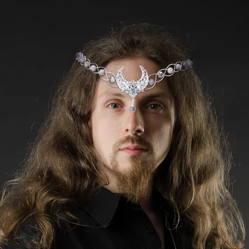 Vista 3 de Corona vikinga de cristal renacentista – Círculo de hadas medieval trenzado Renfaire diadema celta en forma de V luna disfraz de Halloween, Mapa